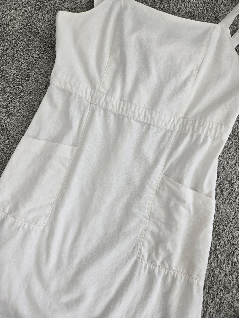 Dorothy Perkings White Linen Blend Apron-Style Patch Pockets Tie Back Size 12. - Picture 2 of 7